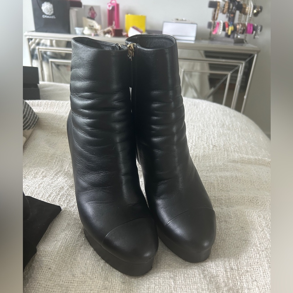 Chanel platform leather boots - black 37.5